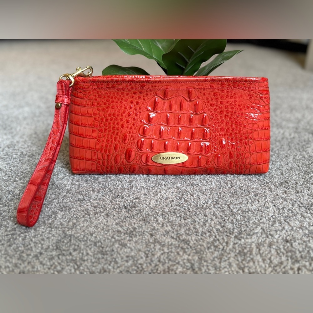 Brahmin Red Crocodile Embossed Wristlet Clutch